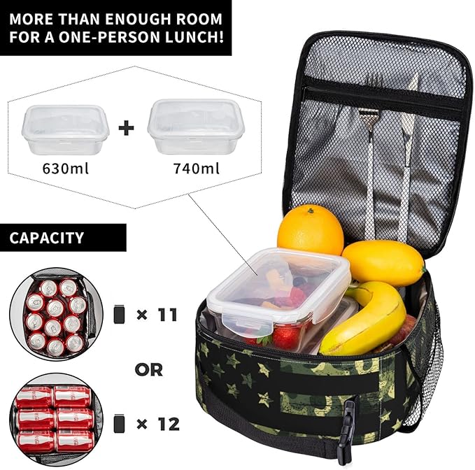 Camouflage Usa Flag Reusable Lunch Box Insulated LunchBox Cooler Lunch Bag