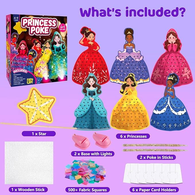 Poke in Art Crafts for Kids Magical Pretty Princess Craft Poke Art Kits for Girls Boys, Stick and Poke Kit DIY Craft Kits for Birthday Christmas Gifts for 4 5 6 7 8 9 10 Year Old