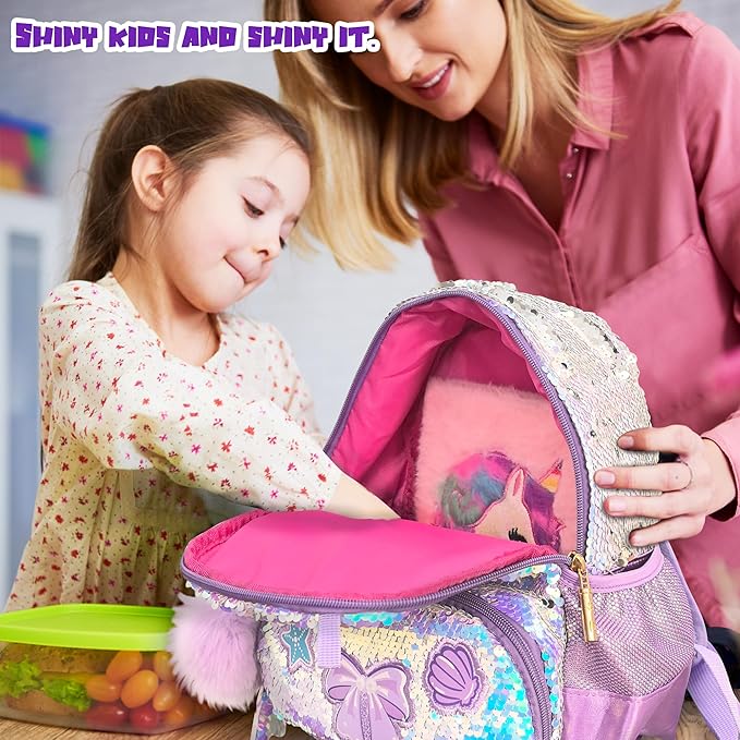 Mermaid Sparkly Sequin Backpack for little Girls Toddler,Cute Kids School Book Bag for Nursery Kindergarten Elementary,Back to School Easter Birthday Christmas Gifts for Girls