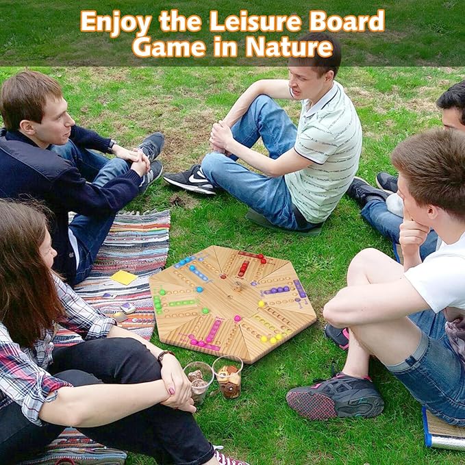 Original Marble Game, Detachable Wooden Board Game for 2-6 Players, Portable Fast Track Board Game with 32 Marbles and 8 Dice for Family Friends, Party Game Night-16 Inch