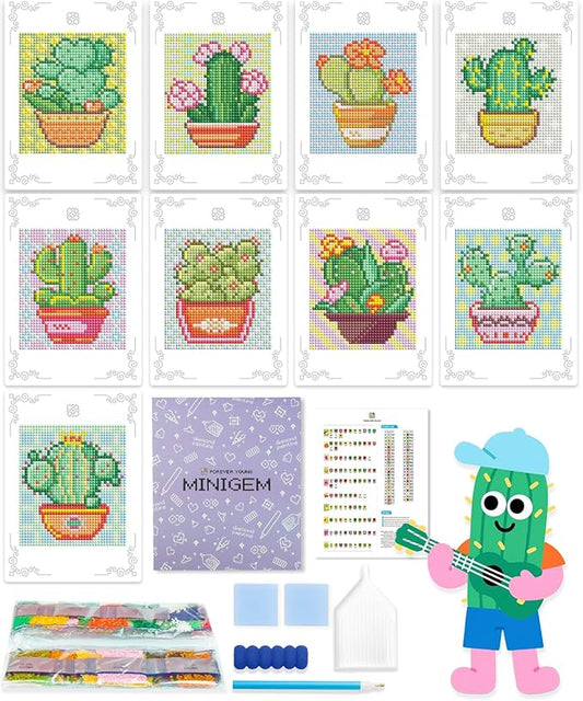 forever young Minigem Diamond Painting Kits Mini Diamond Art Kits, 9Pcs Small Diamond Art Kits for Adults 2-Hour Painting, Postcard-Style Resin Square Drill Diamond Painting Kits 5x7 Inch (Cactus)