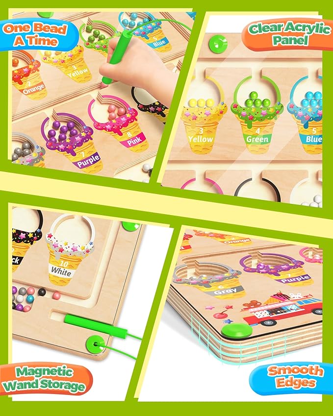 Magnetic Color and Number Maze, Montessori Toys for 2 3 4 Year Old, Wooden Color Matching Puzzle Board, Preschool Learning Activities Educational Toys for Ages 2-4 for Girls Boys Birthday Gifts
