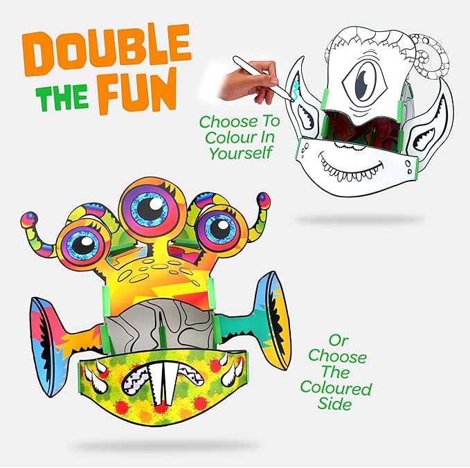 JUNKO Alien Head Kids Craft Kit – Build & Wear Costume for Boys & Girls Ages 6–10 – 200+ Mix & Match Combos – Fun Parent & Child Activity – Recycled & Reusable Craft Set