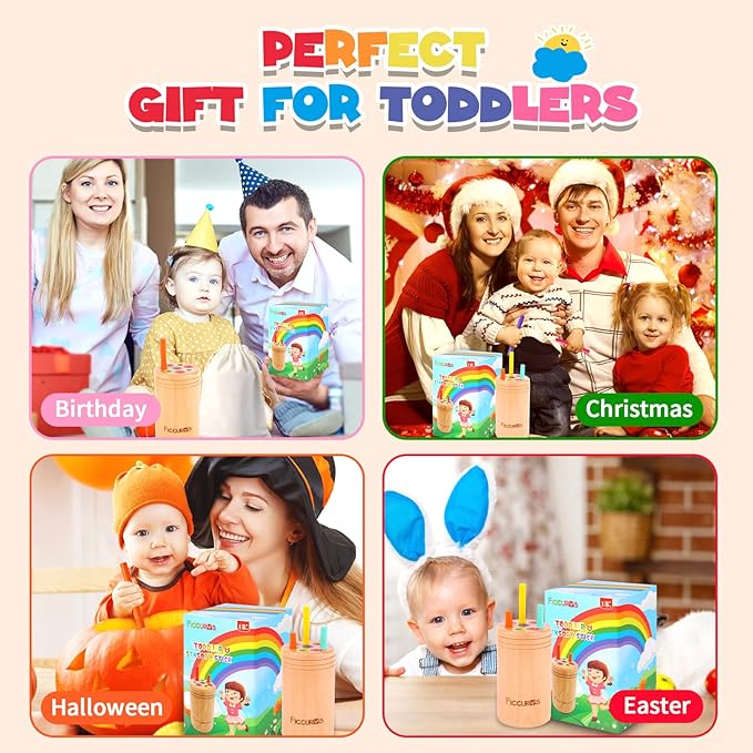 Toddler Montessori Toys,Baby Wooden Color Sorting Stick Toys for 18 Months Old Toddlers,Fine Motor Toys Sensory Matching Games, Kids Educational Toys for Boys Girls Gifts