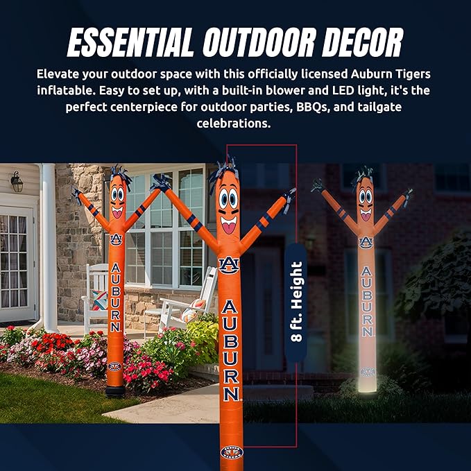 NCAA Auburn Tigers Football Wacky Waving Inflatable Tube Guy with LED Lights & Built-in Blower - 6" x 36" x 96" Inflatable Tube Man Crazy Sports Fan Outdoor Party Decoration