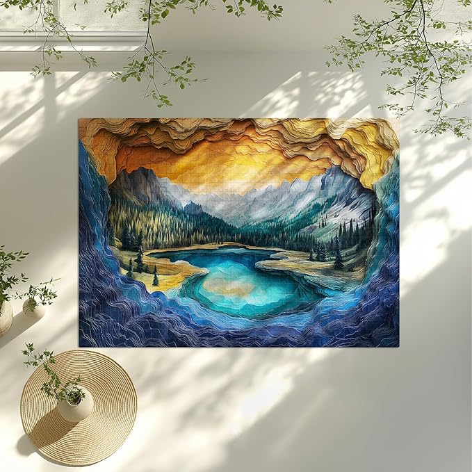 National Parks Puzzle for Adults 1000 Pieces – Yellowstone Lake-Inspired Mountain Landscape – Challenging Nature Puzzle for Families – Scenic Jigsaw with Stunning View (19.7x27.6 in)