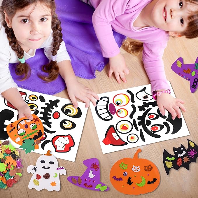 33Sets Halloween Fall Pumpkin Foam Craft DIY Kit with Ghost Spider Bat,Witch Crafts Gifts for Kid,Kids Halloween Party Favors Pumpkin Decoration Supplies Lantern Art Project Classroom Activity