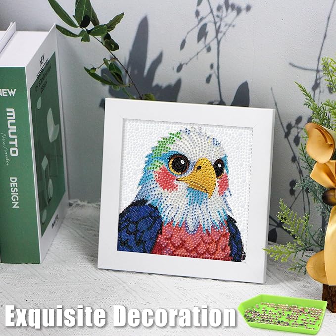 geesfayan Diamond Art Kits for Kids Ages 8-12,6 Inch DIY Gem Art Painting with 7 Inch Frame, Complete Starter Kit for Beginners, Creative Arts & Crafts Gift for Girls & Boys (Eagle)