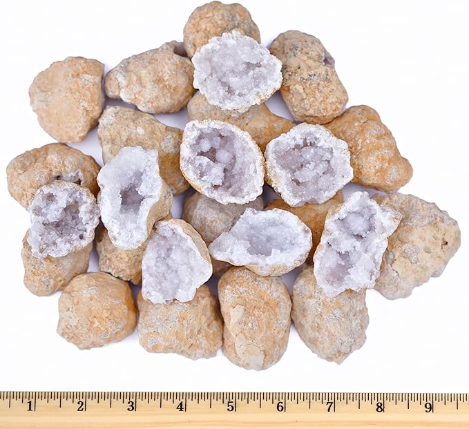 20 Break Your Own Geodes Kit โ 20 Natural Geodes 1.5 to 2.5 Inches - Magnifying Glass & Learning Guide โ Fun STEM Activity for Kids Easy-to-Open - Medium