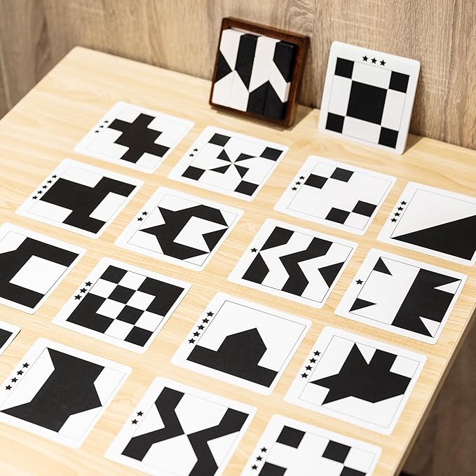 Wooden Hidden Blocks Puzzle Game - 80 Brain Challenges with Solid Wood Box & Deluxe Black and White Pieces, 3D Logic & Spatial Thinking Tabletop Toy, Perfect for Family Fun & Creative Gifts