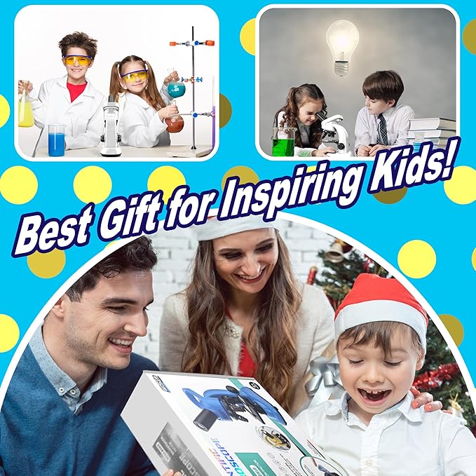 Kids Microscope,40-1600x Microscope Kit for Kids Beginners Children,STEM Kit,Prepared Slides,LED Light and Configured Various Operating Tools- Science Experiment Toy for Kids Ages 5-12