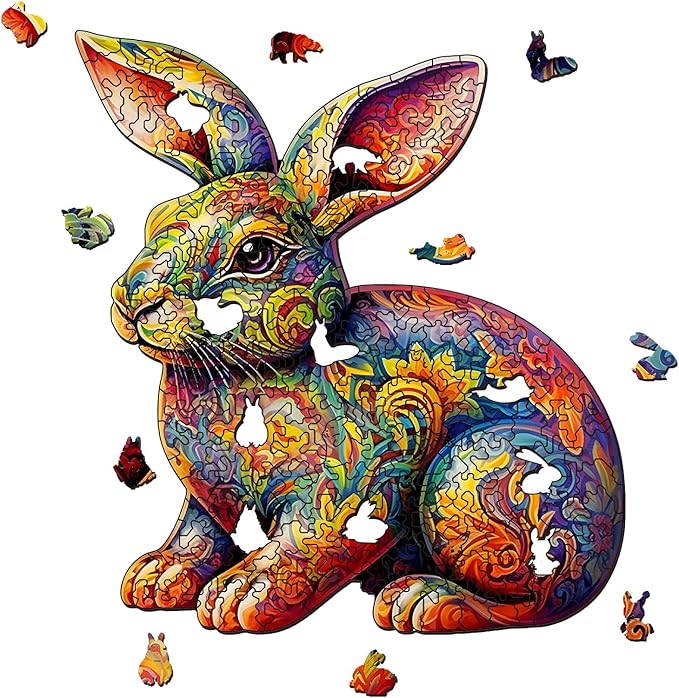 Wooden Puzzles for Adults, Unique Puzzles for Adults, Irregular Animal Shaped Wooden Jigsaw Puzzles, Creative Birthday Gift, 11.8 x 9.1 inch, Rabbit
