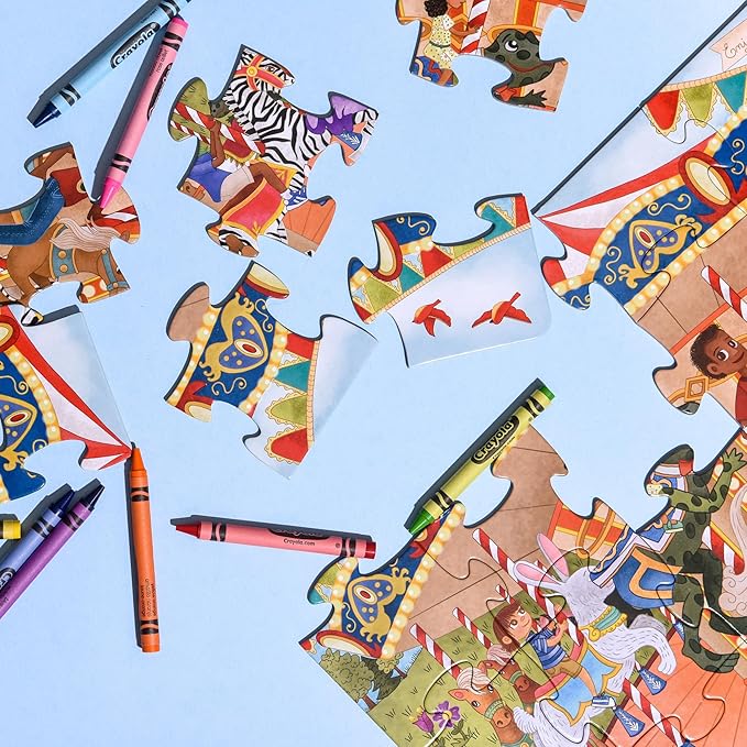 Joyful Carousel Animals Numbers and Colors - 24 Piece 2-Sided Beginnger Puzzle,Toddler Boy,Girl, Ages 3-5, Counting Activity with African American-Diverse Children at Play
