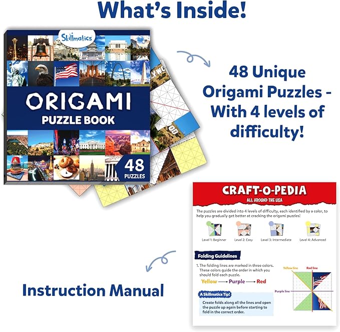 Skillmatics Origami Puzzle Book - 48 Folding Puzzles for Kids, Fun STEM Toy & Brain Teasers, Educational & Travel Gifts for Ages 8, 9, 10 and Up