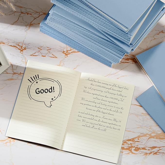 Sepamoon 150 Pack Kraft Notebook Journals 5.82 Inch x 4.13 Inch A6 Softcover Notebooks Bulk for Kids Student Writing Sketch Travel Journal Office Notepad with 48 Pages 24 Sheets, Lined(Light Blue)