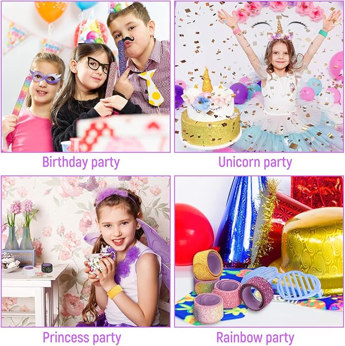 10PCS Glitter Slap Bracelets for Kids Girls Party Favors Supplies Rainbow Slap Wristband with Soft Suede Lining Kids Birthday Gifts Easter Egg Filler Classroom Prizes