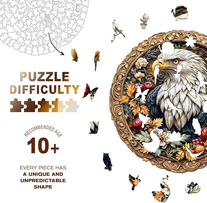 Wooden Puzzles for Adults - Retro Eagle Wooden Jigsaw Puzzle, Unique Animal Shaped Wood Puzzles Adult, Christmas Birthday Gifts for Friends/Family, Home Decor 11.4 * 11.4in 200pcs