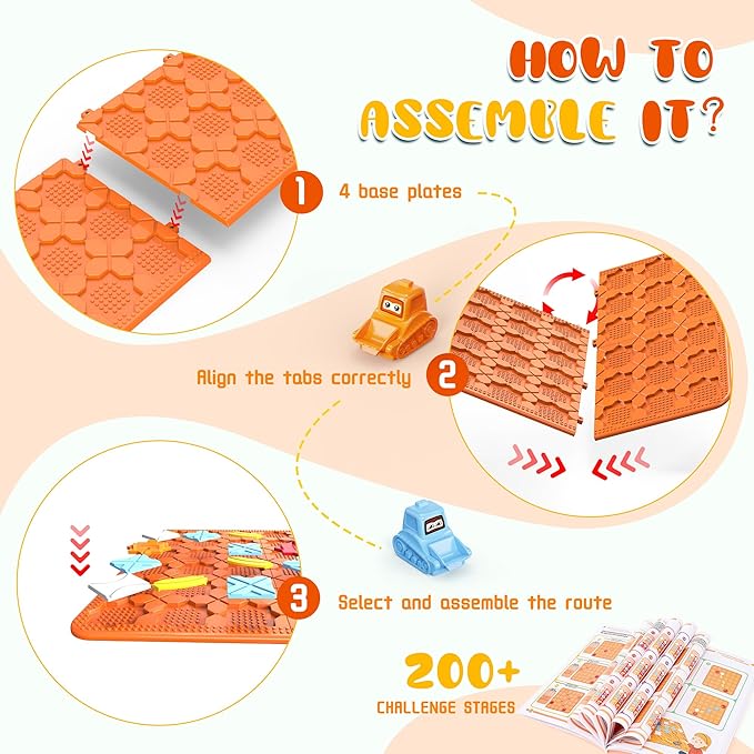 STEM Logic Road Builder Toys: Board Games Toys for 5 Year Old Kids Montessori Brain Teaser Puzzles Educational Learning Activities Toy for Kid Ages 3 4 6-8 12 Boys Girls Gifts (Orange, 50PCS)