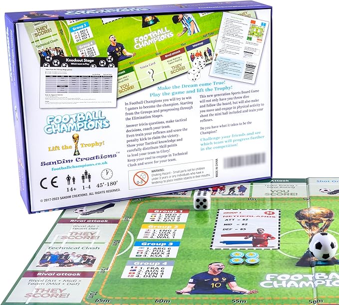 Football Champions Board Game - Family Board Games for Kids and Adults - Soccer Strategy Board Game Ages 14+ - Sports Trivia Game for 1-4 Players - Limited 2023 Cup Edition - by SanDim Creations