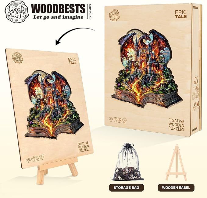 WOODBESTS Wooden Puzzles for Adults-Epic Tale, 180 Pieces Wood Puzzle (M-11.4 * 11.1in), Premium Art Shape Wooden Animal Jigsaw Puzzles, for Men/Women & Family Game Night