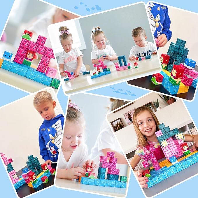 Magnetic Blocks - Build Mine Magnet World Ocean Set, Magnets Building Toys for Kids Ages 3-5 4-8, STEM Montessori Sensory Toys for Toddler 3+ Year Old Girls Boys, Classroom Must Haves Supplies