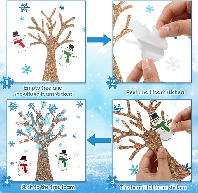 224 Pcs Winter Foam Stickers Self Adhesive Snowflake Tree Snowman Glitter Christmas Foam Sticker for Craft Art Family Activity Xmas