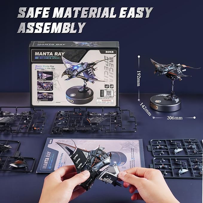 ROKR 3D Metal Puzzles for Adults, Manta Ray Mechanical, 3D Metal Model Kits for Adults to Build, Unique Electric Mechanical Toy