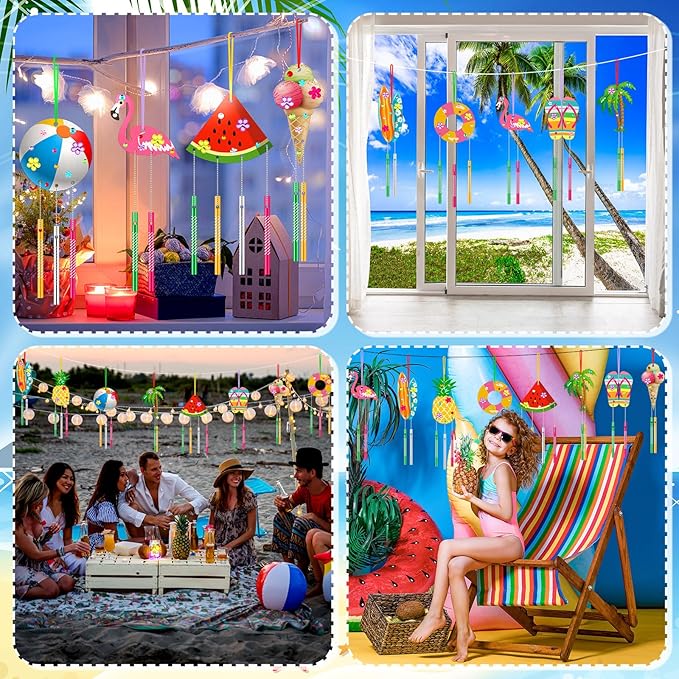Wind Chime Making Kit for Kids Make Your Own Wind Chime Wooden Ornaments for Girls and Boys DIY Crafts Activity Birthday Summer Decoration(Beach)