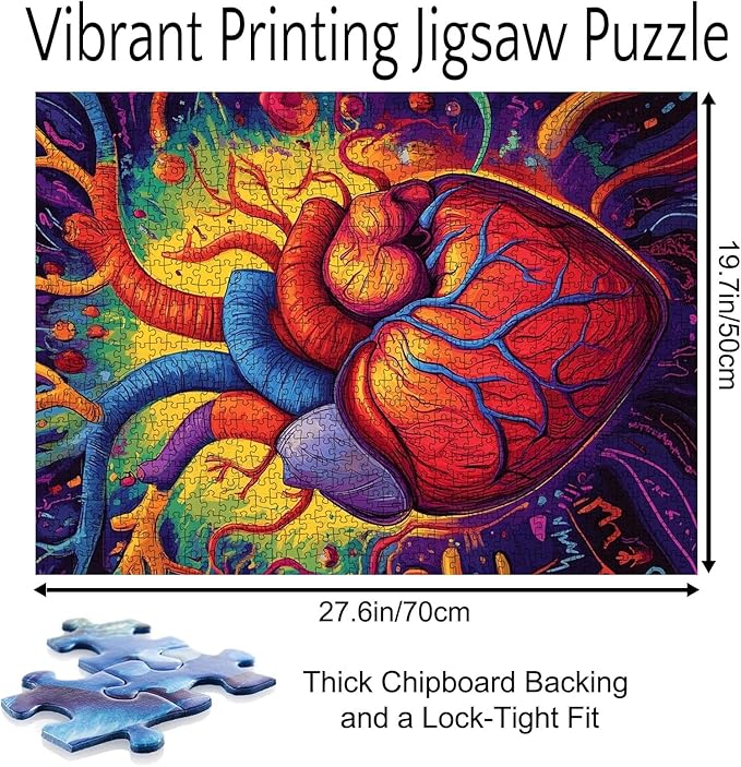 1000 Piece Jigsaw Puzzles for Adults Graffitic Men Heart Painting Jigsaw Puzzle Human Organ 1000 Pieces Puzzles Game Scandinavia Wall Decor DIY Craft Medical Anatomy Puzzle Art Hospital Decor(Red)