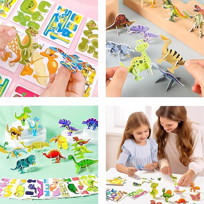 100PCS Educational 3D Cartoon Puzzle for Kids - Insects, Dinosaurs, Animals, Vehicles Themed 3D DIY Cardboards for Boys & Girls Gift Party Supplies