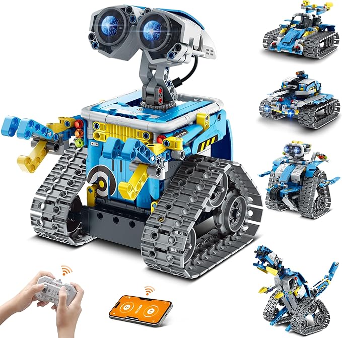 Robot Building Kit with Remote Control STEM Gifts for Kids Boys Ages 8-14, Technic Coding Robotic Toys for Teenโs Birthday, Build 5in1 Models with 488 Pieces