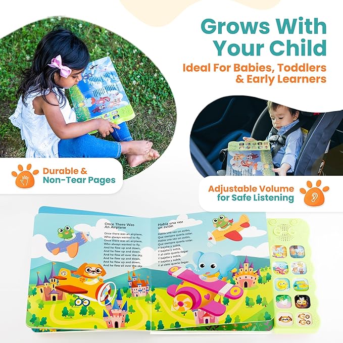 GO GO Spanish Musical Book Vol. 2: Bilingual Baby Books Spanish English, 8 Songs, Libros En Español para Niños, Bilingual Toys, Learning Toys for Toddlers