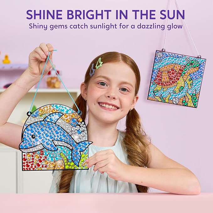 Klever Kits Diamond Art Kits for Kids, 4PCS Gem Painting Kit, Window Art Suncatchers Mosaic Kits Crafts for Girls Boy Birthday Gifts Toys Age 6+