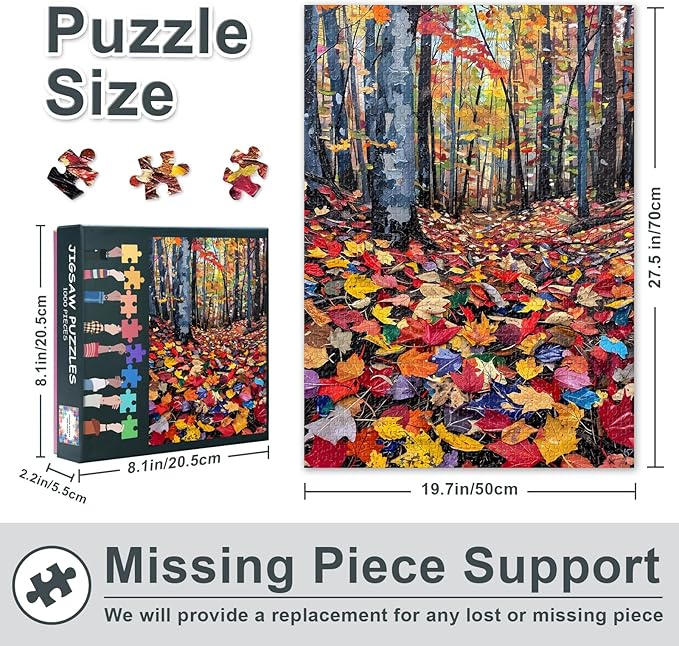 Puzzles for Adults 1000 Pieces - Fallen Leaves Jigsaw Puzzle (27.5x19.7 Inch), Forest Landscape Challenging Puzzles for Adults, Family Game for Men & Women Home Decor Gift (Trees Series)