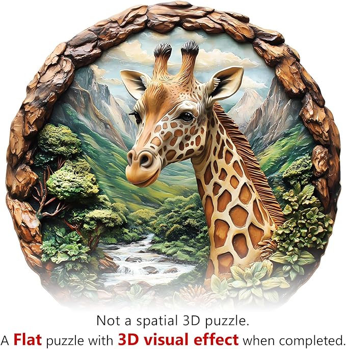 Wooden Puzzles for Adults, Giraffe Wooden Jigsaw Puzzles for Adults, Nature Landscape Flat Puzzle with 3D Visual Effect, Unique Animal Shaped Wood Puzzle, Fun Gifts & Home Decor (M-11.4*11.1in-195Pcs)