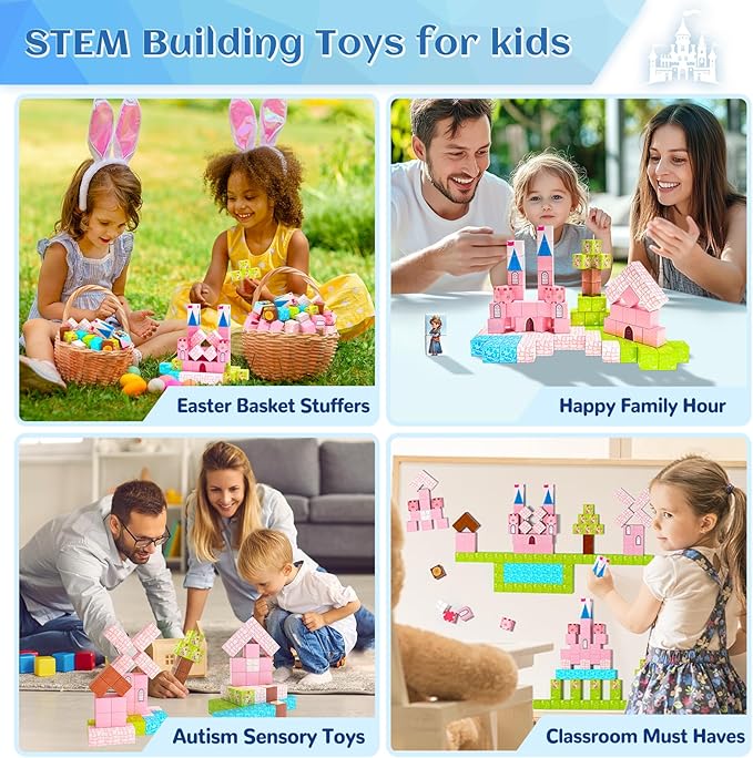 Updated Magnetic Blocks-Princess Castle, Creative Magnetic Building Blocks Toddler Toys, Birthday Gifts for Kids 3+ Years Old, STEM Montessori Sensory Toy for Boys & Girls Age 3-4 4-5 6-8