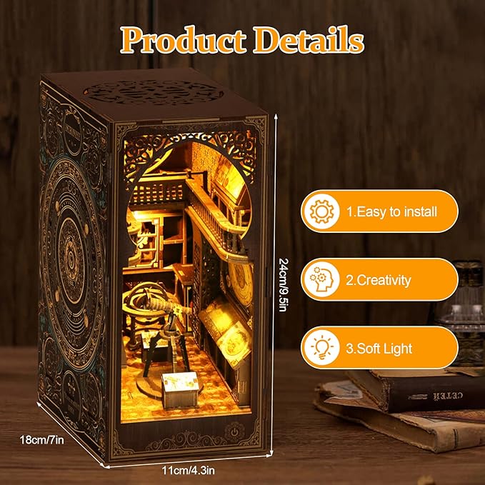 Book Nook Kit for Adult - THRIVINGIVAN DIY Miniature Model Build Dollhouse Kit 3D Wooden Puzzle with Sensor Led Light for Bookshelf Bookend Insert Decor Adults Teen Crafts