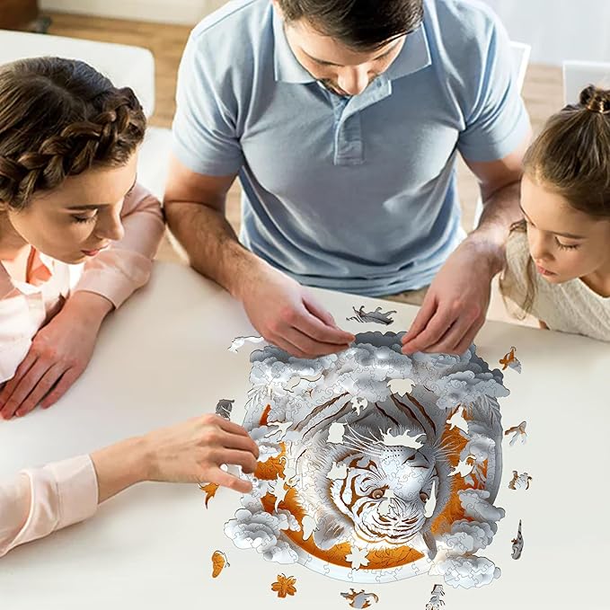 WOODBESTS Wooden Puzzles for Adults, 3D Paper Tiger Wood Puzzles Adult(300 Pieces, L, 13.4 * 13.4in), Unique Shape Wooden Animal Jigsaw Puzzles, Birthday Gifts for Adults Family Game
