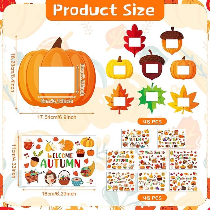 Jetec 48 Packs Fall Picture Frame Craft Kits Fall DIY Photo Frame with Stickers Make Your Own Picture Craft for Thanksgiving Autumn Home Classroom Decor