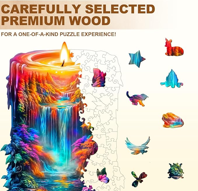 Wooden Puzzles for Adults, Wooden Jigsaw Puzzles for Adults Kids, Enchanted Flame Unique Shaped Wood Puzzles Adult, Creative Gifts for Friends Family Game, Home Decor(11.4 * 7.8in 155pcs)