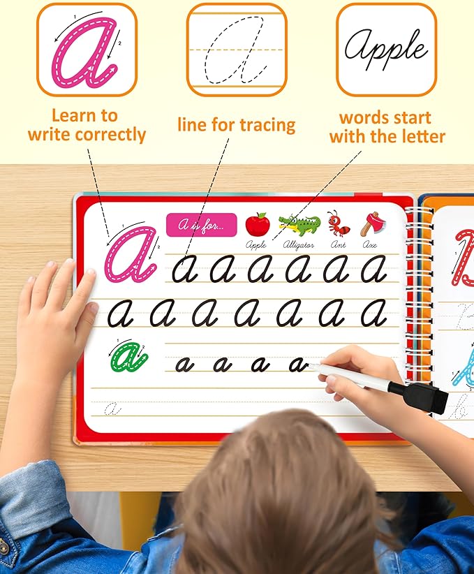 Coogam Magic Practice Copybook for Kids Age 3-12, Dry-Erase Writing Practice Book - Cursive Handwriting Aid with Alphabet Nmubers Words Sentences for Children and Beginners