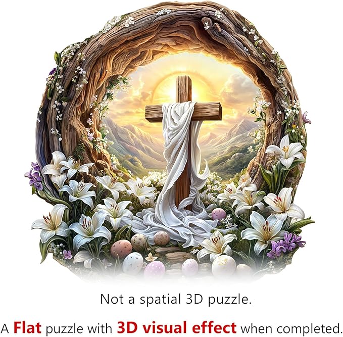 KAAYEE Wooden Puzzles for Adults, Holy Light Cross Wooden Jigsaw Puzzle 440 PCS Unique Shape Wood Puzzle Adult, 3D Effect Flat Puzzle Birthday Family Game (XL-17.3 * 17in)