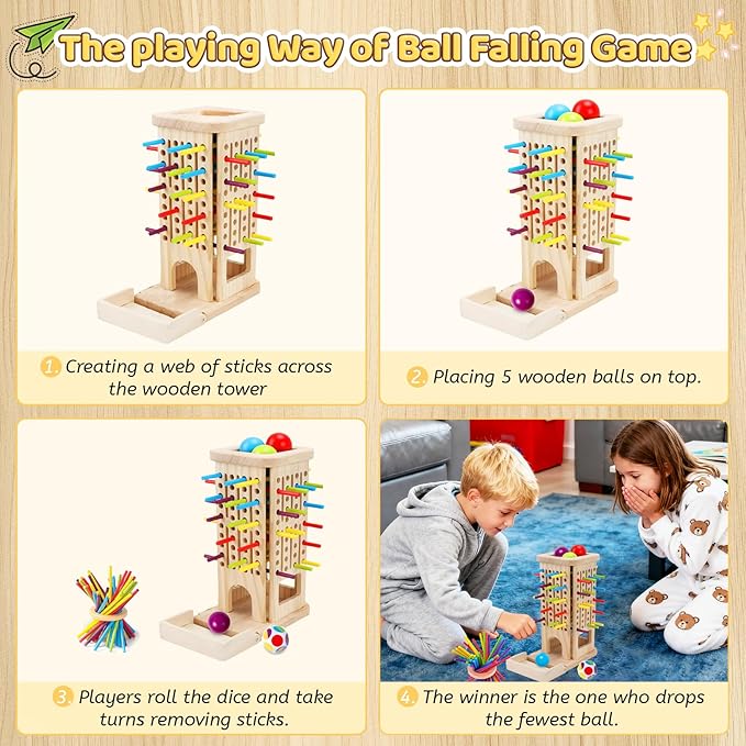 Apeso Montessori Game Wooden Board Games, 3-in-1 Colorful Sticks Dice Game Math Game Fine Motor Skills Toys for 3 4 5 6 Years Old, Educational Learning Gifts for Kids Family Travel Games