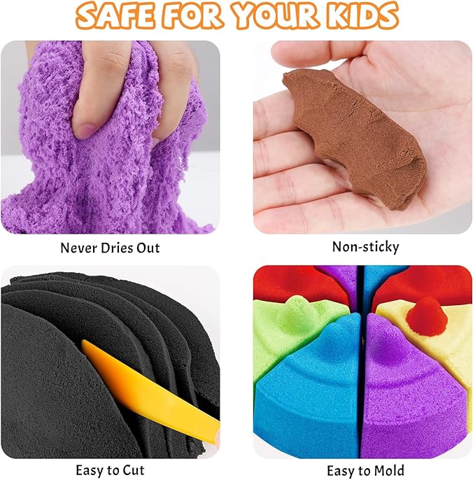 NiToy FlexiSand 19 Lbs. Moldable Self-Sticking Sand Value Pack, Never Dries Out Fun for Kids Ages 3 and Up, Bulk Refill for Sensory Sand Box Toys, Ideal for Shaping, Squeezing and Molding (10 Colors)