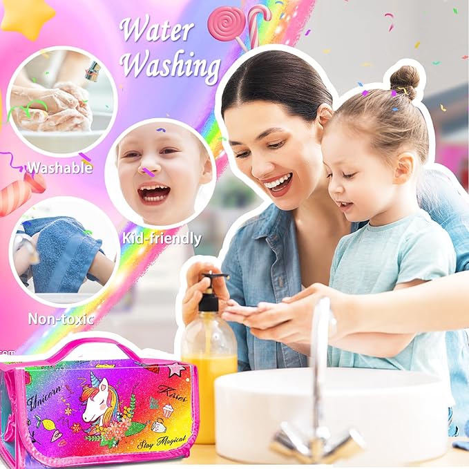 56 PCS Washable Scented Markers Set with Glitter Pencil Case, Mermaid Unicorn Arts and Crafts for kids 4-6-8 Kids Coloring Drawing Kits for 4-8 Years Old Girls Birthday Gifts
