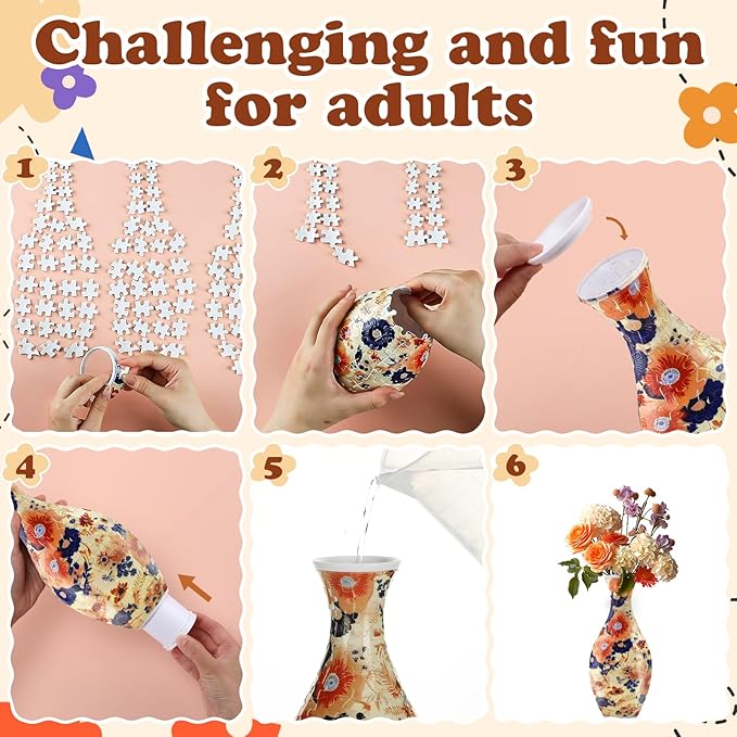 Unique 3D Puzzle for Adults - 160 Pieces of Puzzle Flower Vase, Blossoming Flowers Themed Art Projects Gift for Women Housewarming Home Decoration