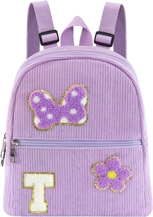 2 3 4 5 6 Year Old Girl Gifts Chenille Initial Mouse Bow Mini Backpack, Corduroy Toddler Backpacks Christmas Birthday Gifts for Girls 2-4 5-6, Purple Mini Diaper Bag Must Haves for Park Travel T