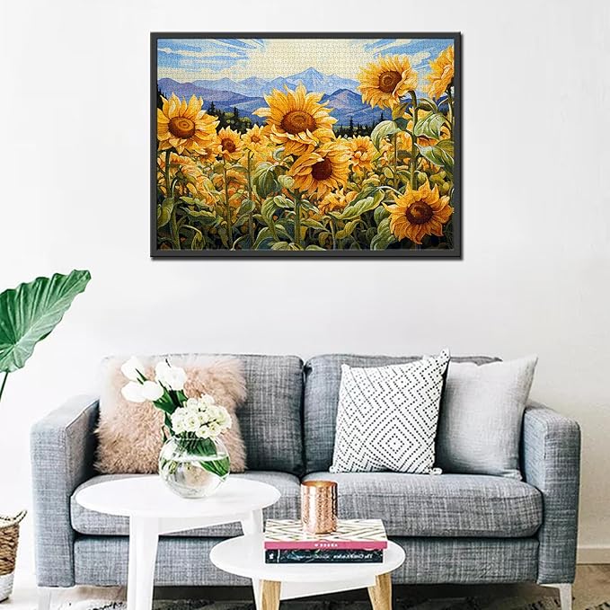 Sunflowers Scenery Jigsaw Puzzle 1000 Pieces Puzzles for Adults, Blossom Flowers Jigsaw Puzzles for Challenging Family Activity Games DIY Puzzle for Home Wall Decor Gifts - 20 x 27 Inches