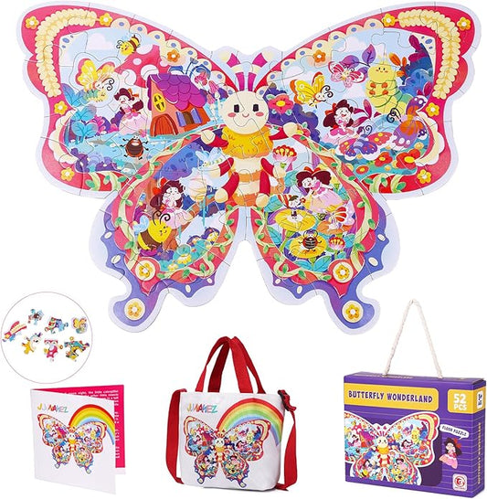 Puzzles for Kids Ages 4-8,52 Piece Unique Large Irregular Animal Shaped Art Puzzle,Floor Puzzles for Kids Ages 3 4 5 6 7 8,Educational Toy Gift Jigsaw Puzzles for Boys Girls (Butterfly Wonderland)