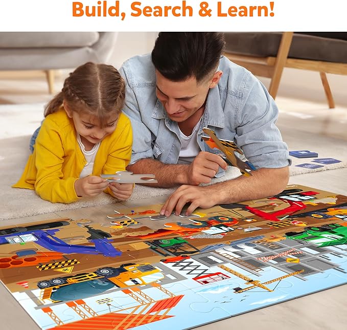 Skillmatics Floor Puzzle & Game - Piece & Play Construction Site, Jigsaw & Toddler Puzzles, Educational Toy, Gifts for Boys & Girls Ages 3, 4, 5, 6, 7 (48 Pieces, 2 x 3 feet)